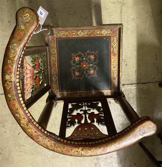 An Indian painted childs corner chair, width 52cm, depth 48cm, height 64cm